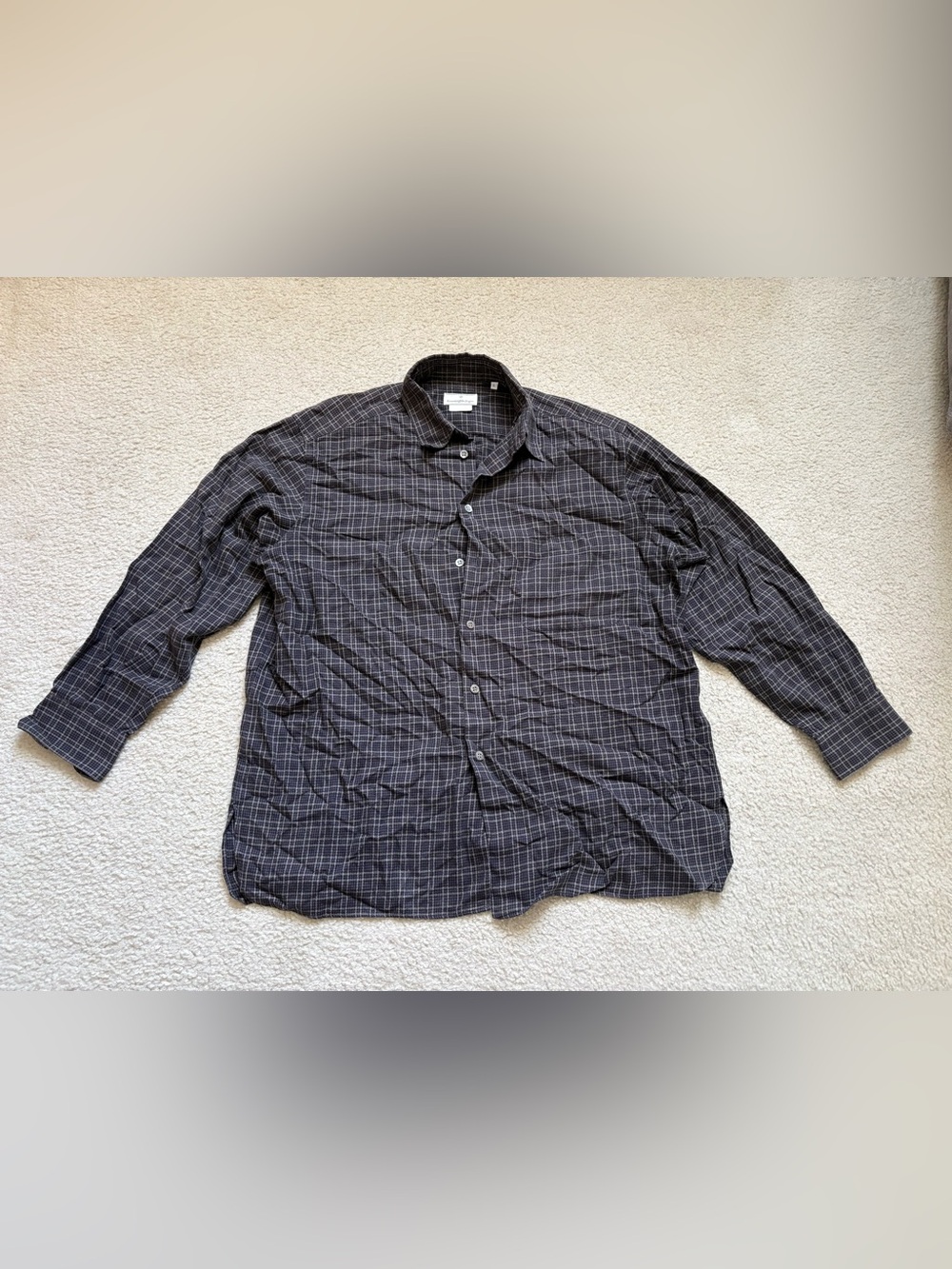Vintage Ermenegildo Zegna black grey plaid long sleeve made in Italy shirt sz L